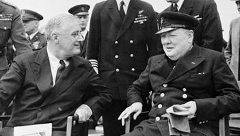Churchill and Roosevelt cooperate to end the largest military conflict yet experienced by humanity- World War II.